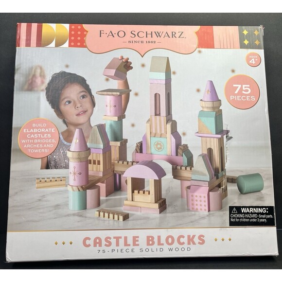 FAO Schwarz Medieval Princesses Wooden Castle Building Blocks Set 75-piece - Picture 1 of 5